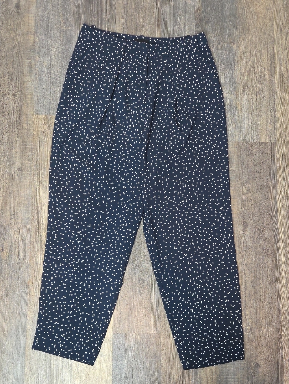 Frank & Oak Black Polka Dot High-Waist Tapered Pants